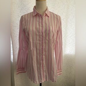 J. Crew Women's Pink and White Striped Button Down Shirt NWT S